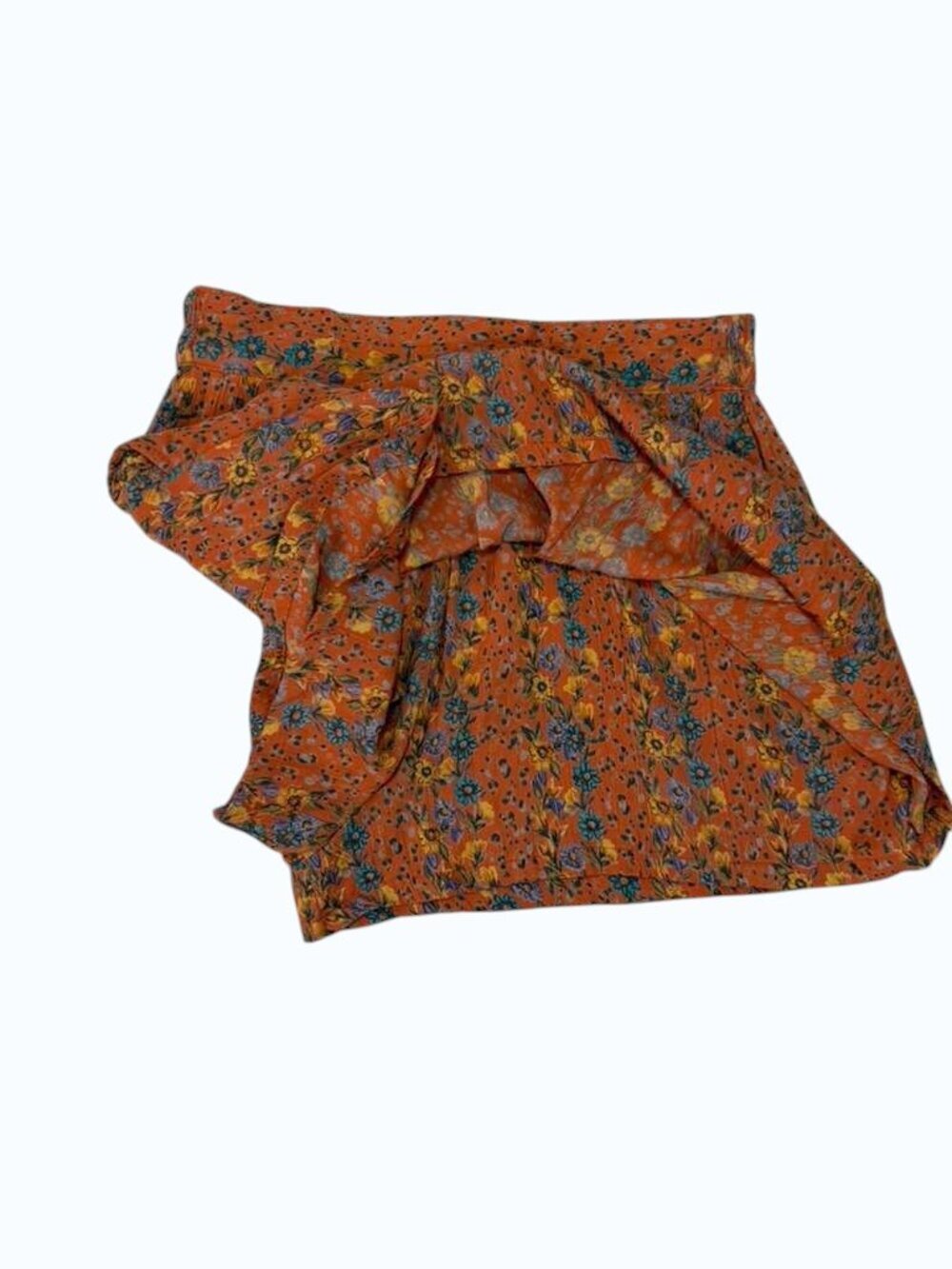 Angie Rust Floral Boho Shorts Size M 100% Rayon Pockets - Picture 4 of 8